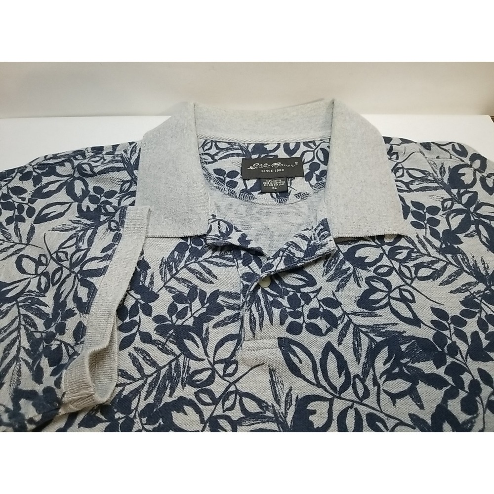 Eddie Bauer Mens Polo XL Green Floral Short‎ Sleeve Cotton Outdoors Shirt